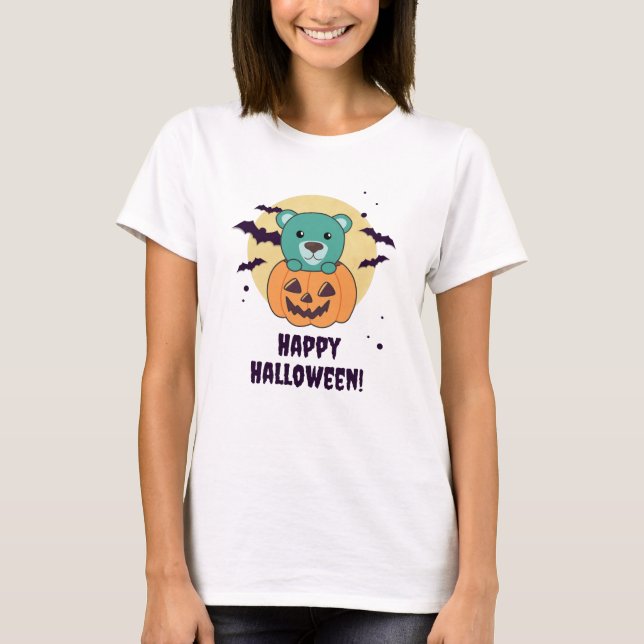 Camiseta Oso En Calabaza Osos Dulces Feliz Halloween (Anverso)