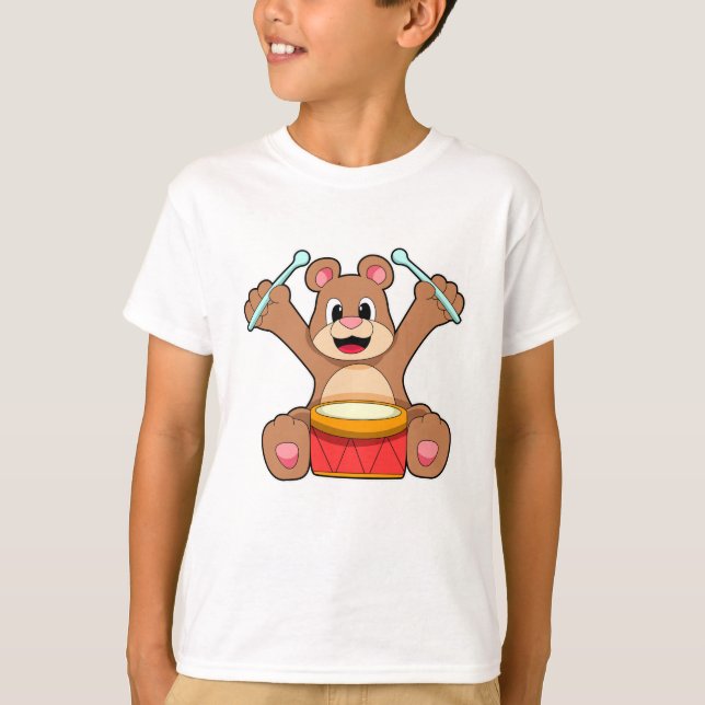 Camiseta Oso en la música con tambor (Anverso)