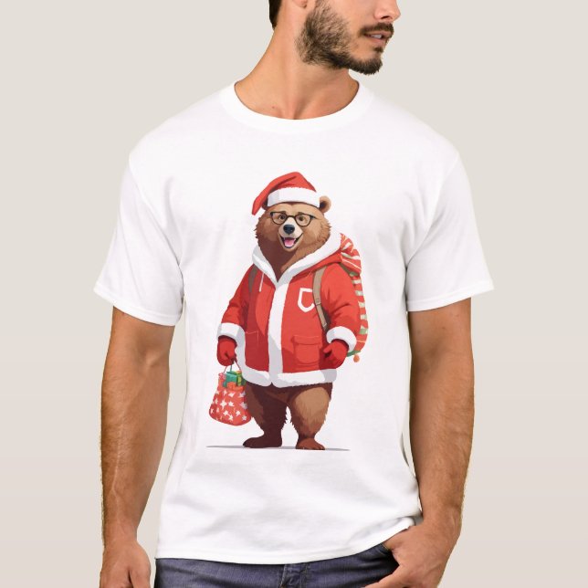 Camiseta Oso En Santa Costume Adorable Navidades Graciosos  (Anverso)