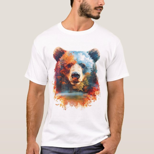 Camiseta Oso en un bosque otoñal (Anverso)