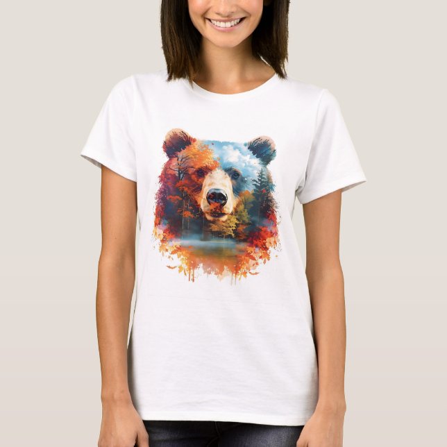 Camiseta Oso en un bosque otoñal (Anverso)