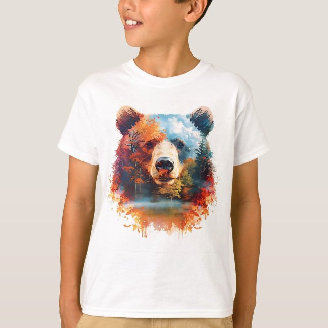 Camiseta Oso en un bosque otoñal (Anverso)