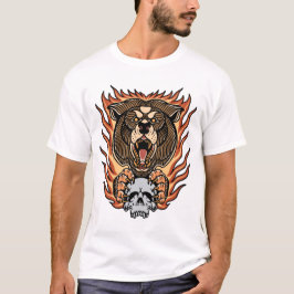 Camiseta Oso enojado con ilustracion de tatuajes de cráneo