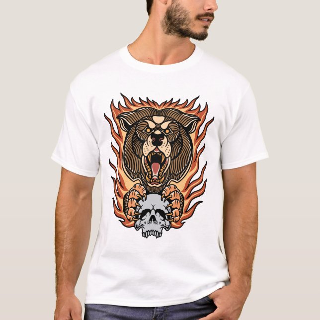 Camiseta Oso enojado con ilustracion de tatuajes de cráneo (Anverso)