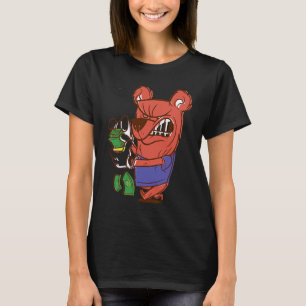 Camiseta oso enojado contando dinero