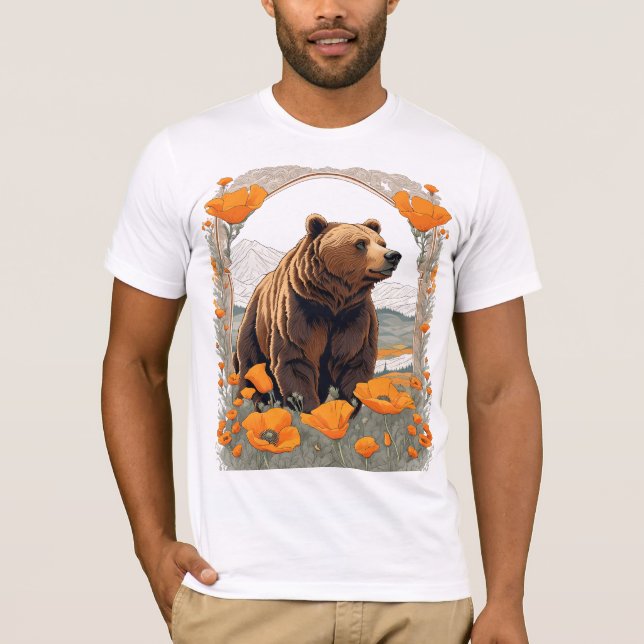 Camiseta Oso Extintivo De California Entre Los Poppies (Anverso)