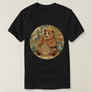 Camiseta Oso Feliz Comiendo Miel - Arte Groovy de la Natura