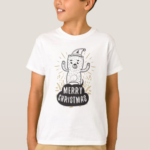 Camiseta Oso Feliz Navidad Negro Oro Dibujos Animados Diver