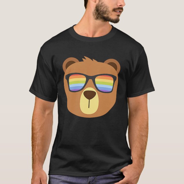 Camiseta Oso Gay Con Oso Orgullo De Oso Bandera LGBTQ Gafas (Anverso)