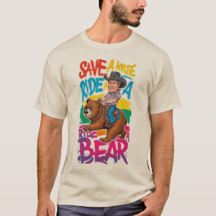 Camiseta Oso gay Orgullo salva a caballo un oso Humor