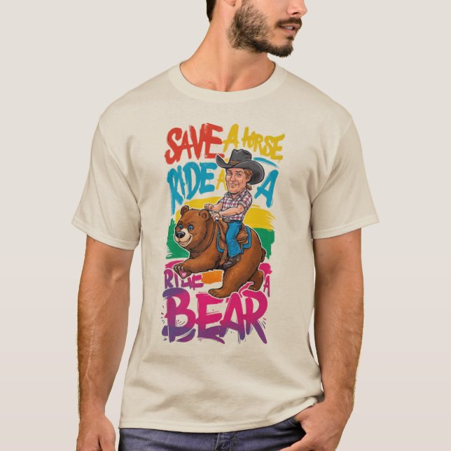 Camiseta Oso gay Orgullo salva a caballo un oso Humor (Anverso)