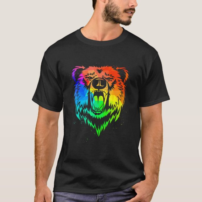 Camiseta Oso Geométrico Lgbt Orgullo Gay Arcoiris Oso Marró (Anverso)