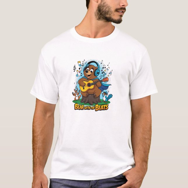 Camiseta Oso gracioso tocando guitarra con amigos animales (Anverso)