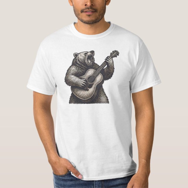 Camiseta Oso Gráfico Tocando Guitarra (Anverso)