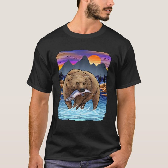 Camiseta Oso Grizzly Capturando Salmon Alaska Pescando Natu (Anverso)