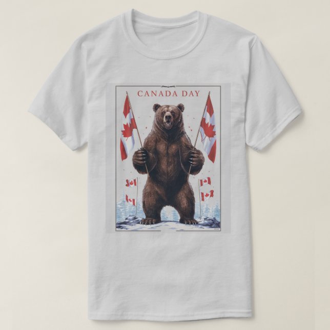 Camiseta Oso Grizzly con banderas canadienses (Diseño del anverso)