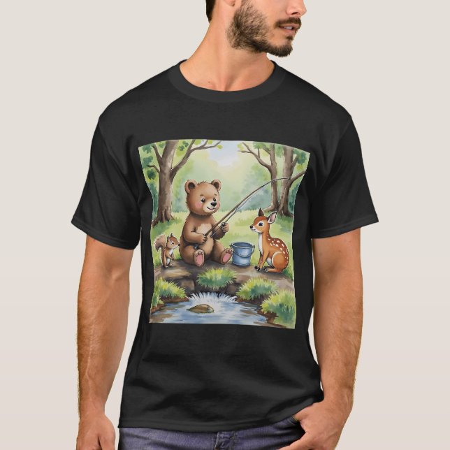 Camiseta Oso joven pescando. (Anverso)
