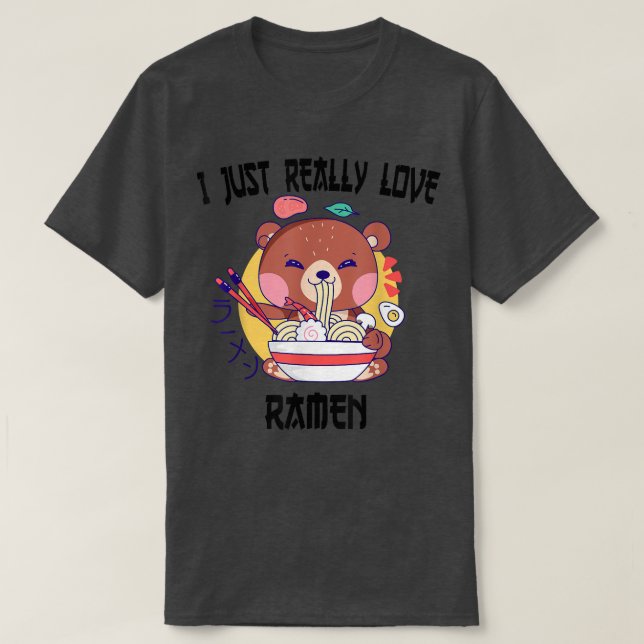 Camiseta Oso Kawaii come fideos animales japoneses (Diseño del anverso)
