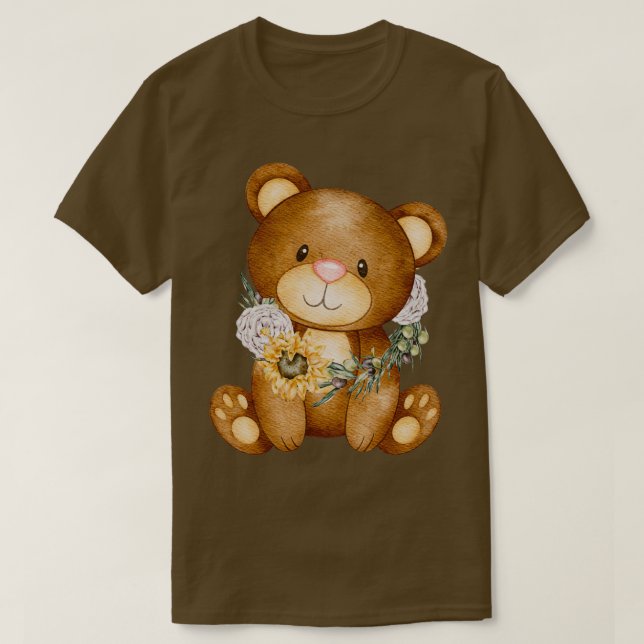 Camiseta oso lindo con girasol (Diseño del anverso)