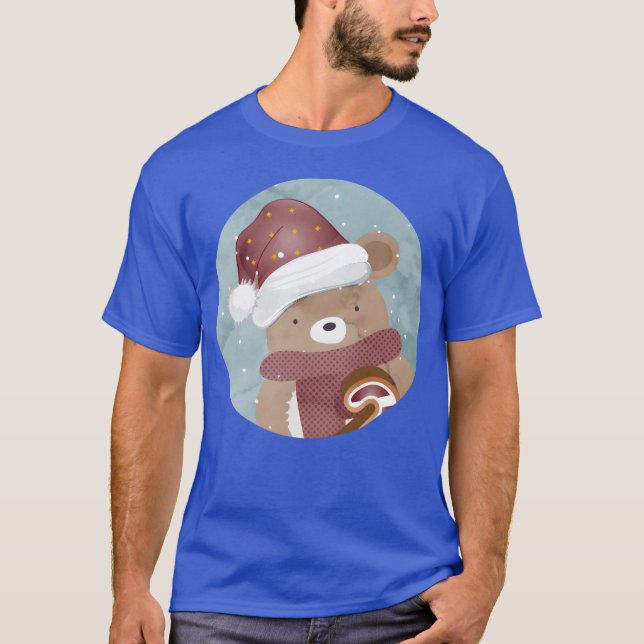 Camiseta oso lindo para navidades con navidades gorra retro (Anverso)