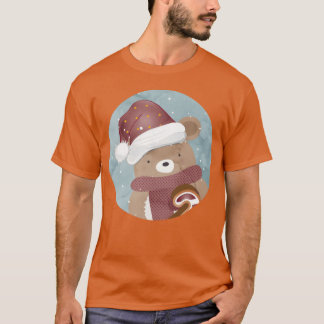 Camiseta oso lindo para navidades con navidades gorra retro