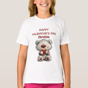 Camiseta Oso Lindo Rojo Feliz Día de San Valentín Nombre Pe