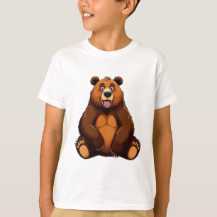 Camiseta Oso marrón de dibujos animados feliz sentado sonri