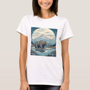 Camiseta Oso, Montañas, Lago, Arte Ai Luna Llena