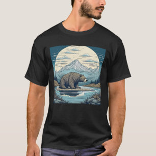 Camiseta Oso, Montañas, Lago, Arte Ai Luna Llena