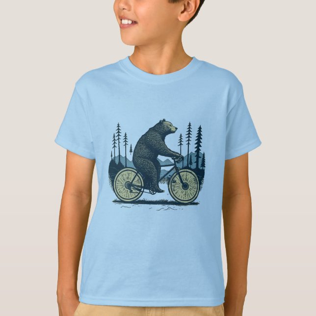 Camiseta Oso montando una bicicleta a través del bosque (Anverso)