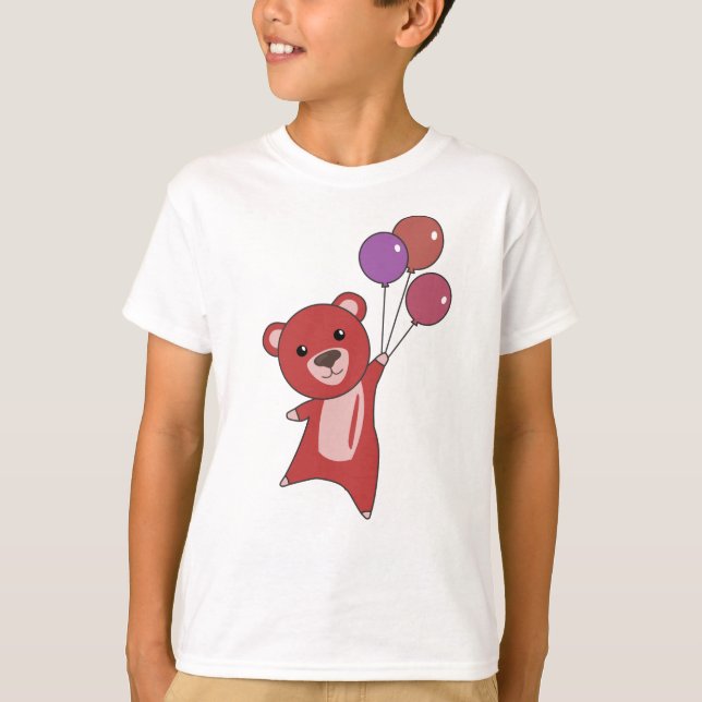 Camiseta Oso Moscas Rojas Con Globos Animales Dulces (Anverso)
