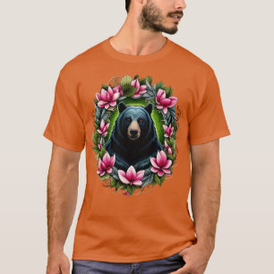 Camiseta Oso Negro Con Magnolia Wreath State Tattoo Art