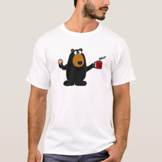 Camiseta Oso negro divertido que come el buñuelo y que bebe