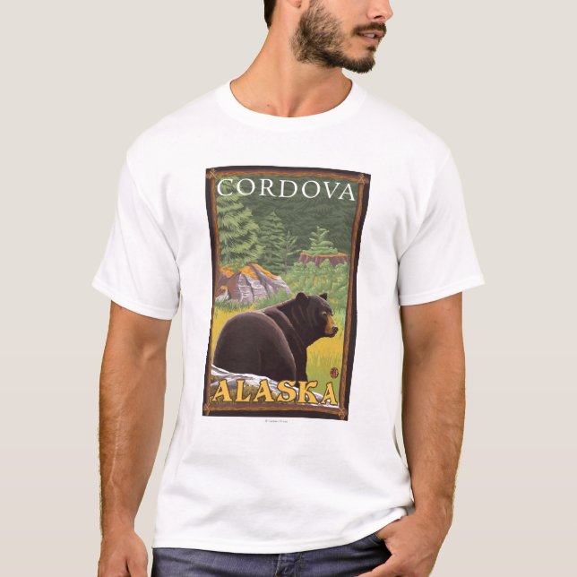 Camiseta Oso negro en el bosque - Cordova, Alaska (Anverso)