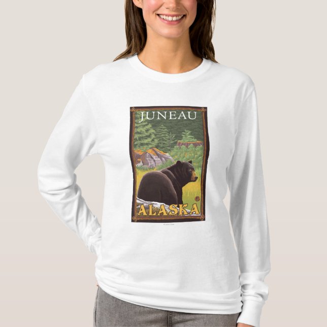 Camiseta Oso negro en el bosque - Juneau, Alaska (Anverso)