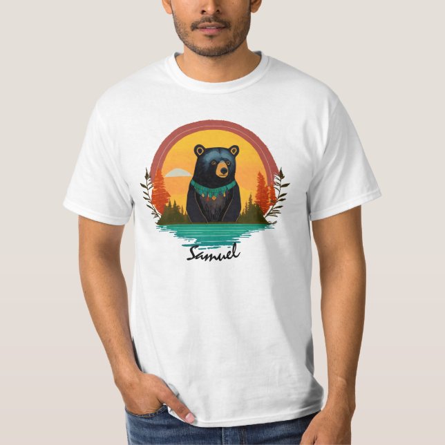 Camiseta Oso negro en ropa de cuello nativa norteamericana (Anverso)
