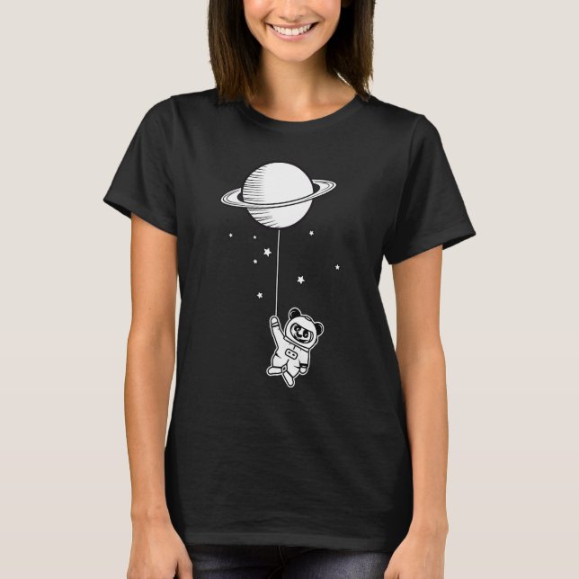 Camiseta Oso panda astronauta pequeño con globo Saturno (Anverso)