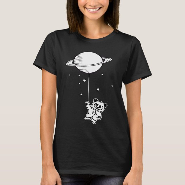 Camiseta Oso panda astronauta pequeño con globo Saturno (Anverso)