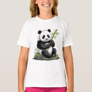 Camiseta Oso Panda Lindo y Moderno con Bambú Verde