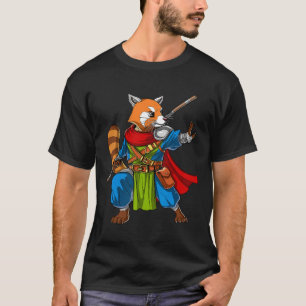 Camiseta Oso Panda Rojo Ninja Samurai Guerrero Funny Kung F