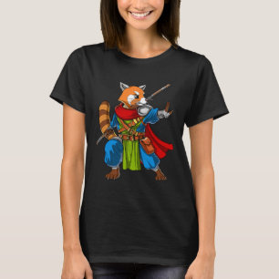 Camiseta Oso Panda Rojo Ninja Samurai Guerrero Funny Kung F