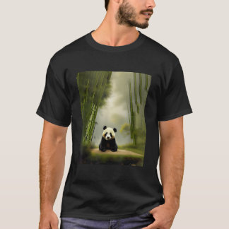 Camiseta Oso Panda Sentado En Claro En Campo De Bambú Para