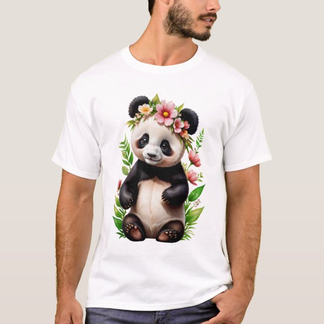 Camiseta Oso Panda Transparente Con Flores (Anverso)