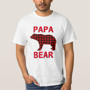 Camiseta Oso Papá Cuadros Rojos y Negros
