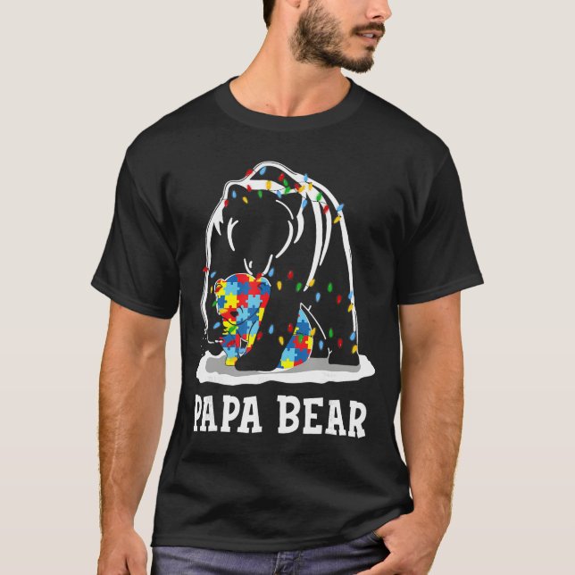 Camiseta Oso Papá Divertido Conciencia del Autismo Autismo  (Anverso)