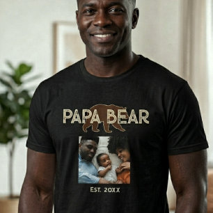 Camiseta Oso Papá Padre Año Establecido Foto Negro