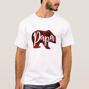 Camiseta Oso Papá Rojo Rústico Cuadros Búfalo Familia