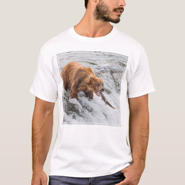 Camiseta Oso pardo atrapa salmón rojo (Anverso)