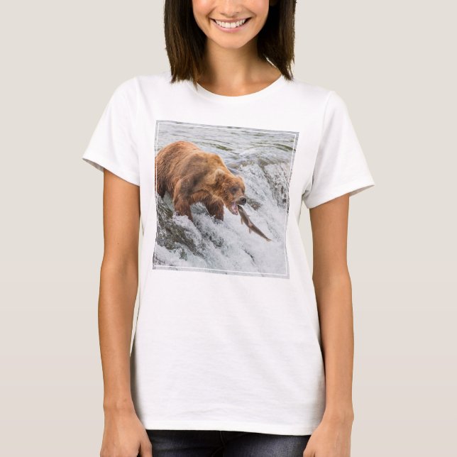 Camiseta Oso pardo atrapa salmón rojo (Anverso)