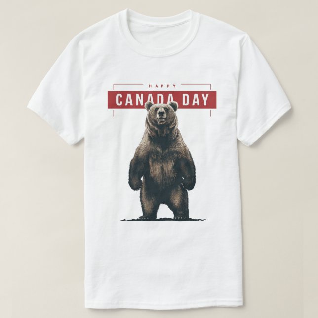 Camiseta Oso Pardo de Pie Feliz Día de Canadá (Diseño del anverso)